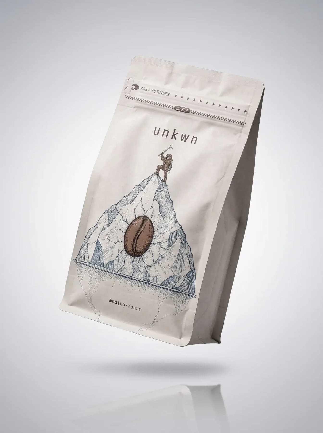 unkwn Lot 004 Aged Lintong, 12 oz bag, climber on a summit artwork